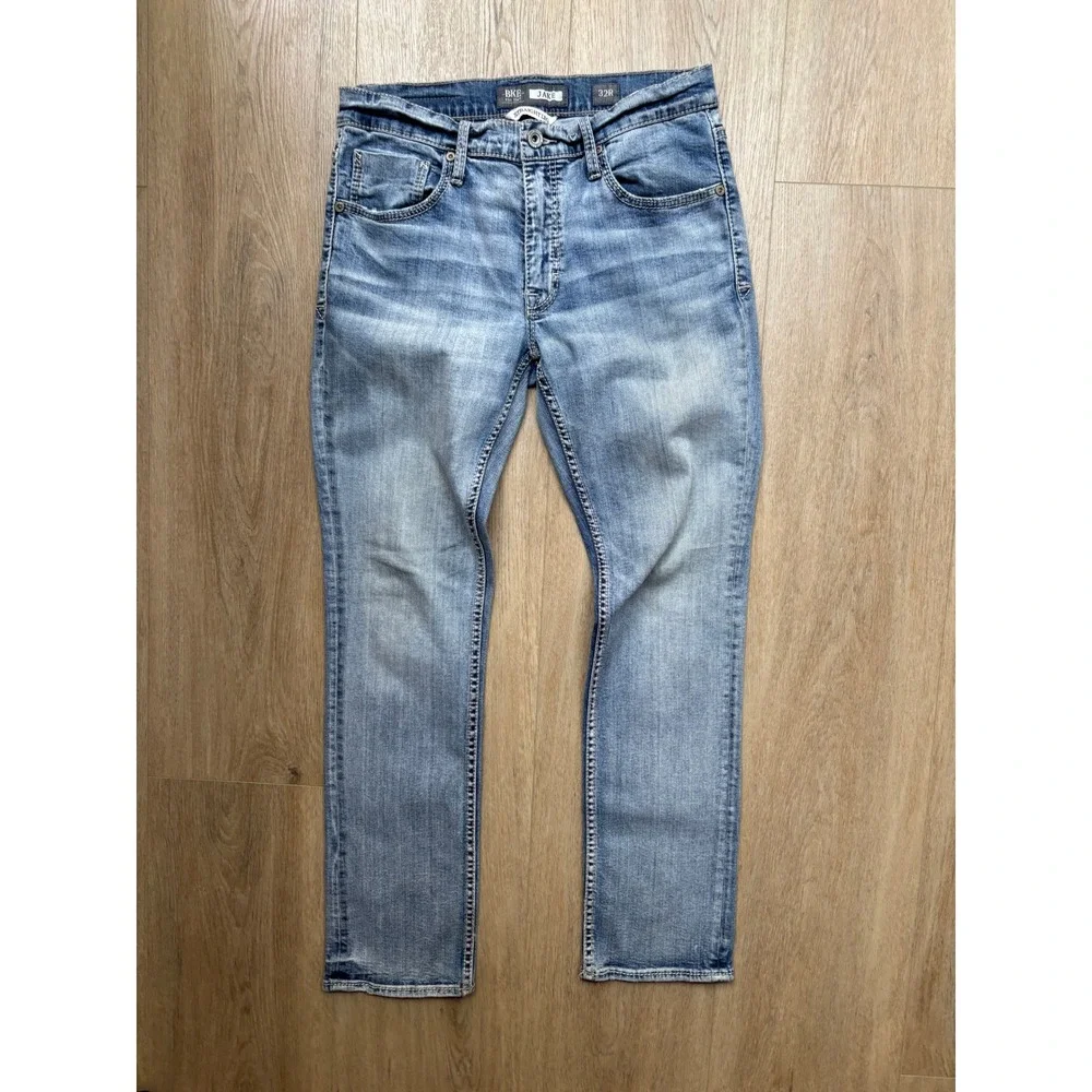 BKE JAKE Straight Leg Jeans Mens Medium Wash Denim Blue Stretch Pants 5-Pocket - Picture 1 of 9